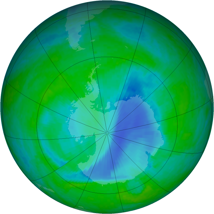 Antarctic ozone map for 17 December 2001